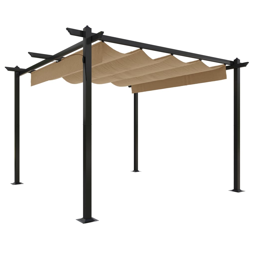 vidaXL Garden Gazebo | Taupe | Powder-coated steel | 3x3 metres | Retractable - 3 x 3 x 2.2 m