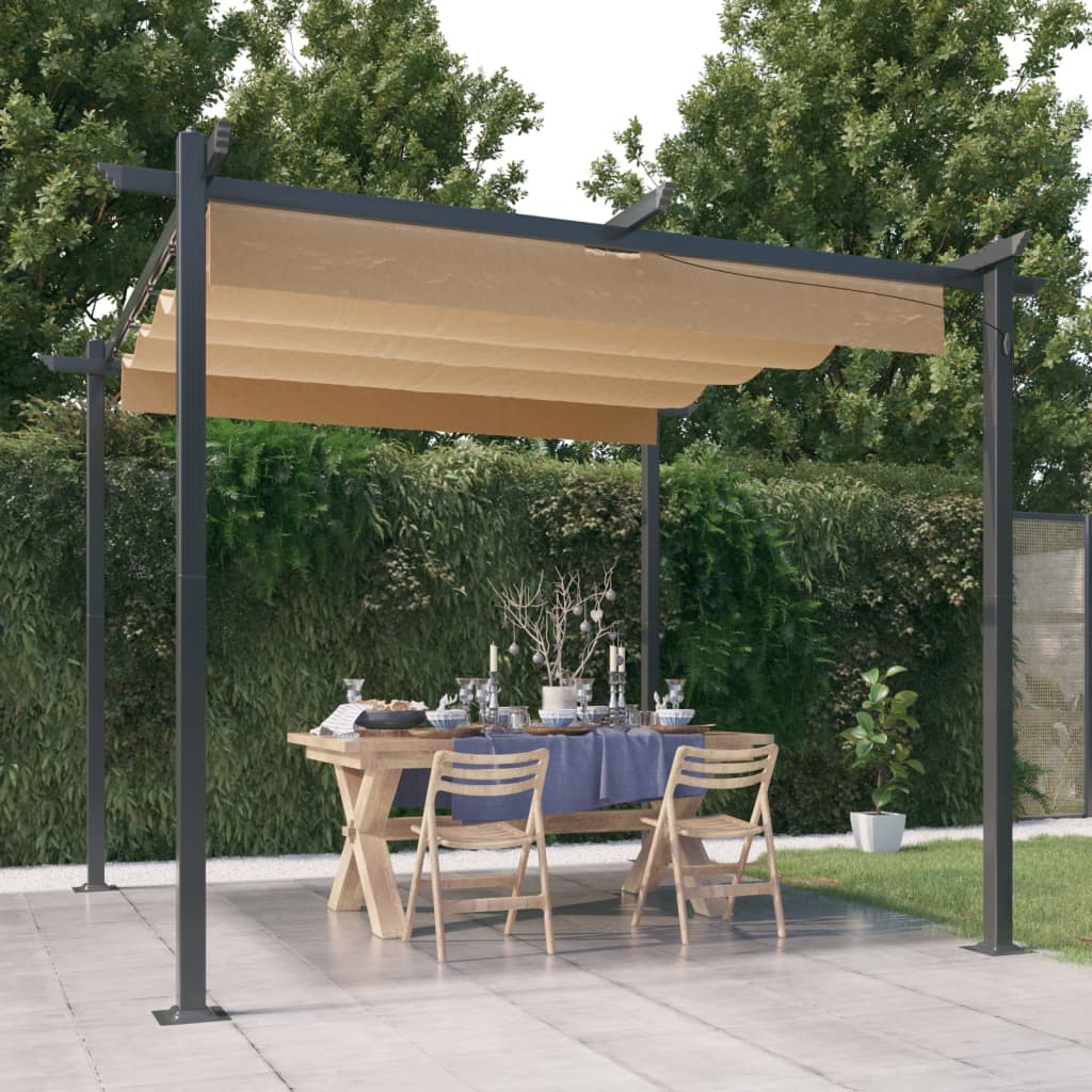 vidaXL Garden Gazebo | Taupe | Powder-coated steel | 3x3 metres | Retractable - 3 x 3 x 2.2 m