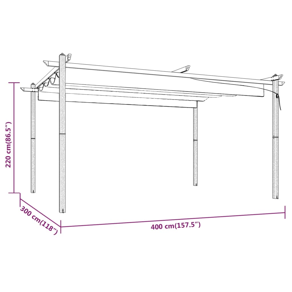 vidaXL Garden Gazebo with Retractable Roof 4x3 m Cream - 4 x 3 x 2.2 m