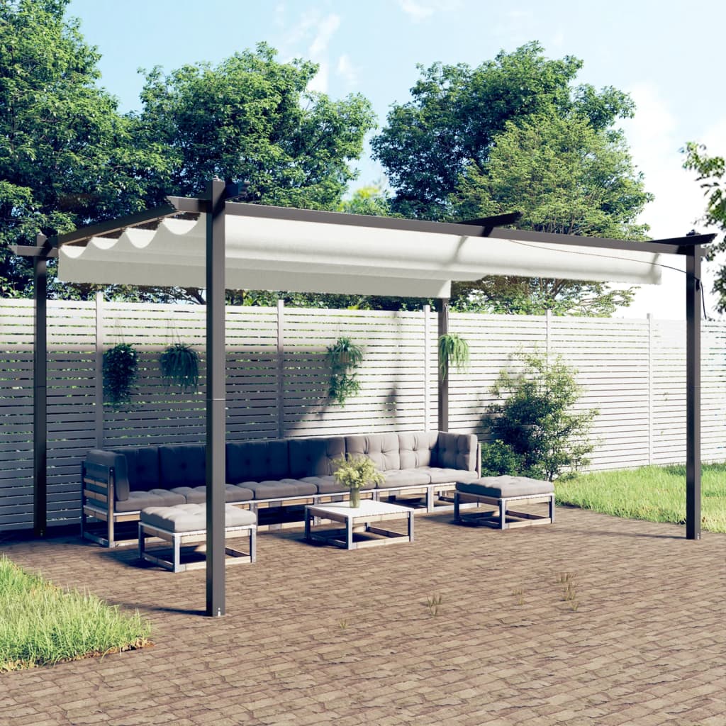 vidaXL Garden Gazebo with Retractable Roof 4x3 m Cream - 4 x 3 x 2.2 m
