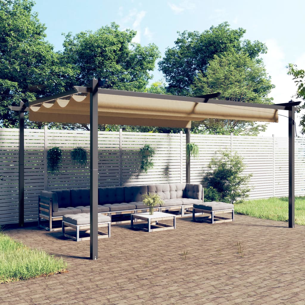 vidaXL Garden Gazebo with Retractable Roof 4x3 m Taupe - 4 x 3 x 2.2 m