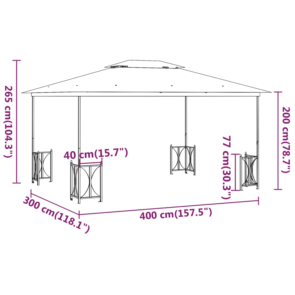vidaXL Gazebo with Sidewalls&Double Roofs 3x4 m Anthracite