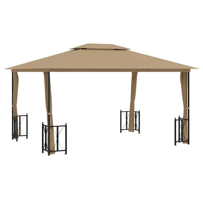 vidaXL Gazebo with Sidewalls&Double Roofs 3x4 m Taupe
