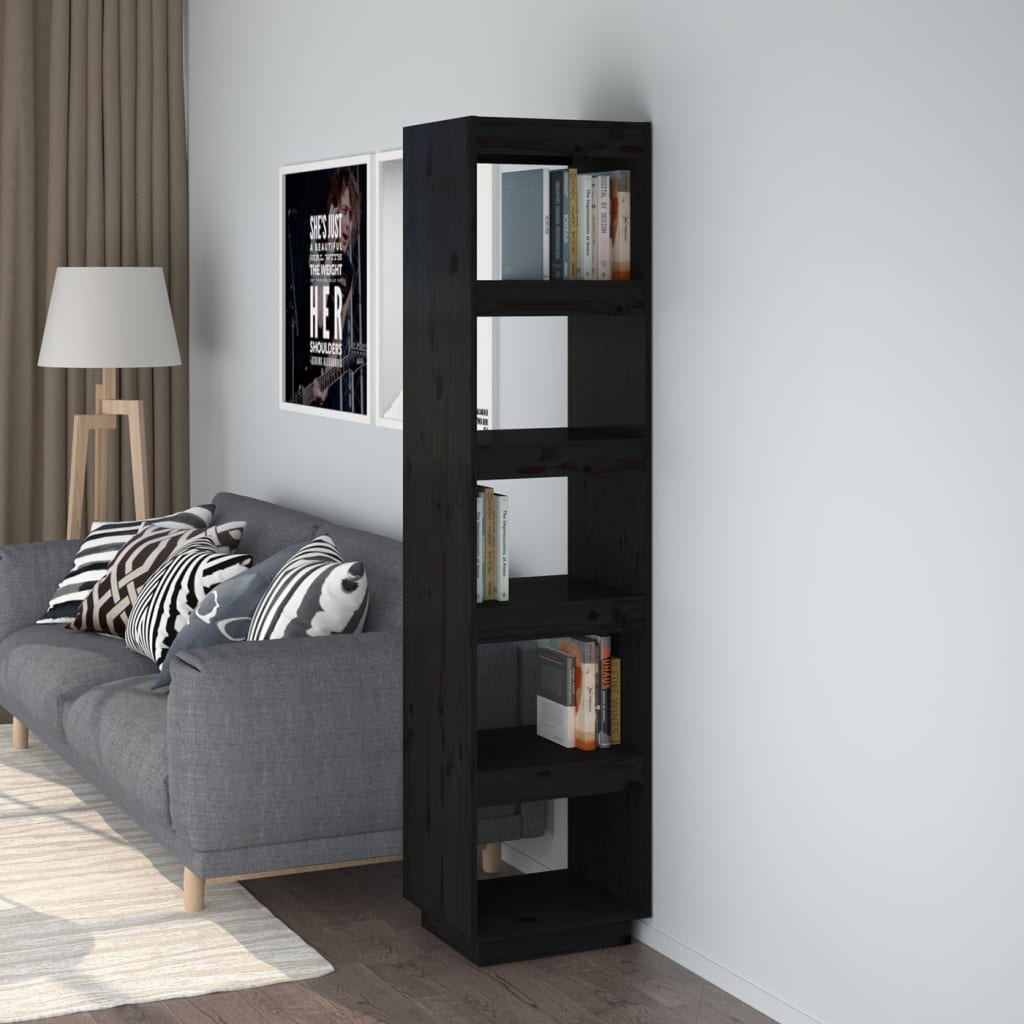 vidaXL Book Cabinet/Room Divider Black 40x35x167 cm Solid Wood Pine