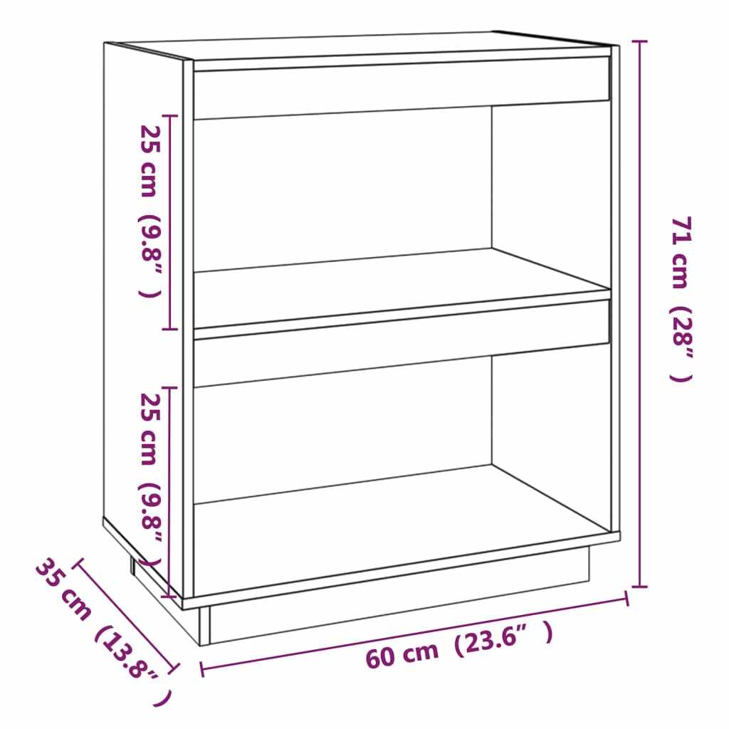 vidaXL Book Cabinet Grey 60x35x71 cm Solid Wood Pine
