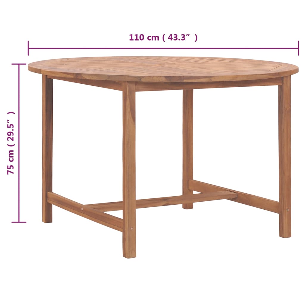 vidaXL Garden Dining Table Ø110x75 cm Solid Wood Teak - Brown