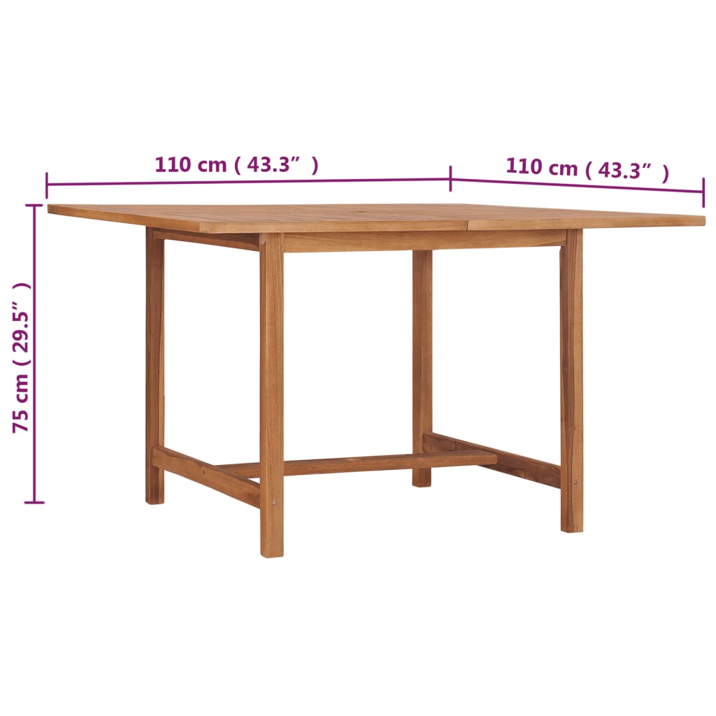 vidaXL Garden Dining Table 110x110x75 cm Solid Wood Teak - Brown