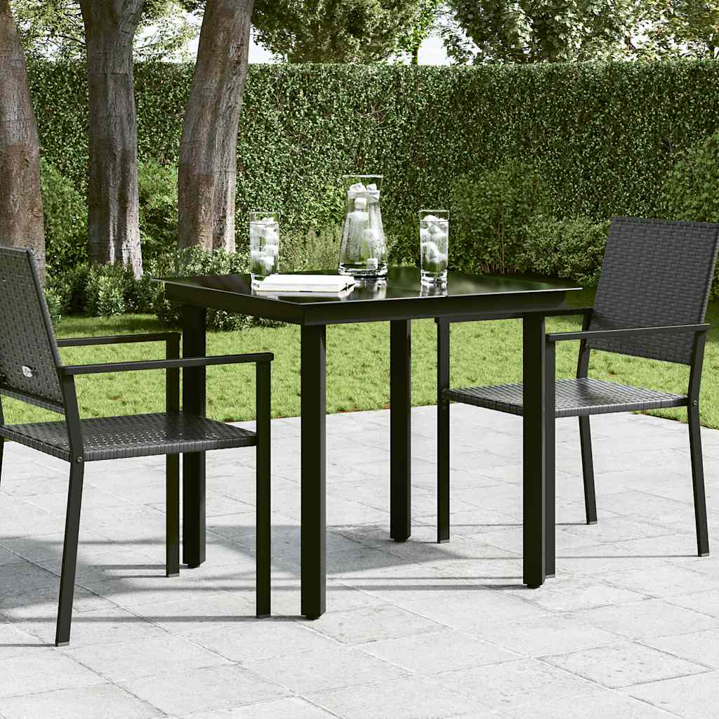 vidaXL Garden Dining Table Black 80x80x74 cm Steel and Glass - 24360