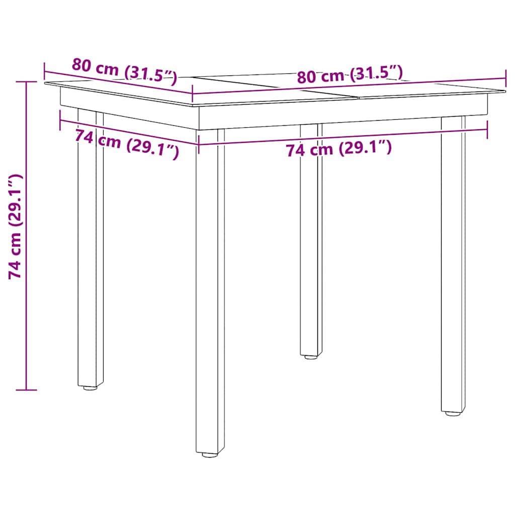 vidaXL Garden Dining Table Black 80x80x74 cm Steel and Glass - 24360