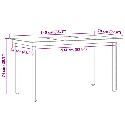 vidaXL Garden Dining Table Black 140x70x74 cm Steel and Glass
