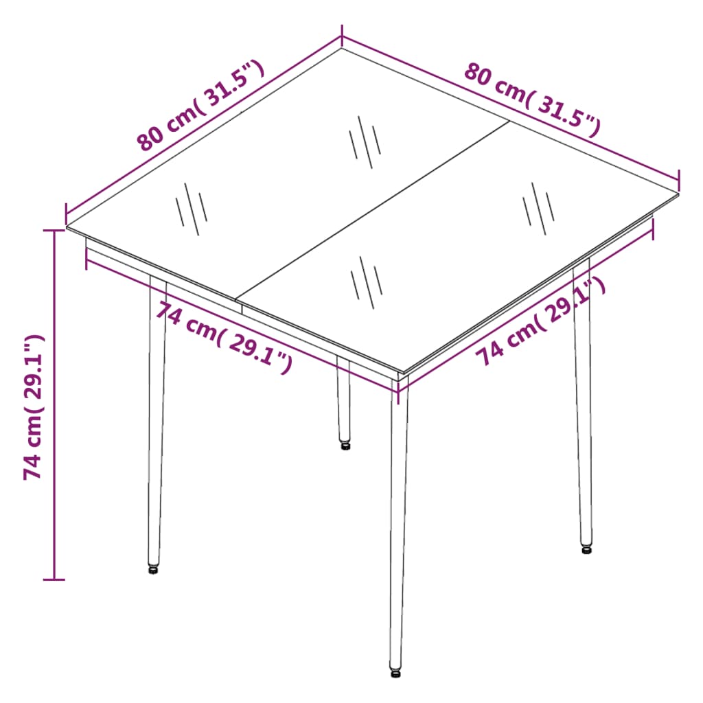 vidaXL Garden Dining Table Black 80x80x74 cm Steel and Glass - 24372