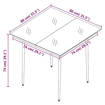 vidaXL Garden Dining Table Black 80x80x74 cm Steel and Glass - 24372