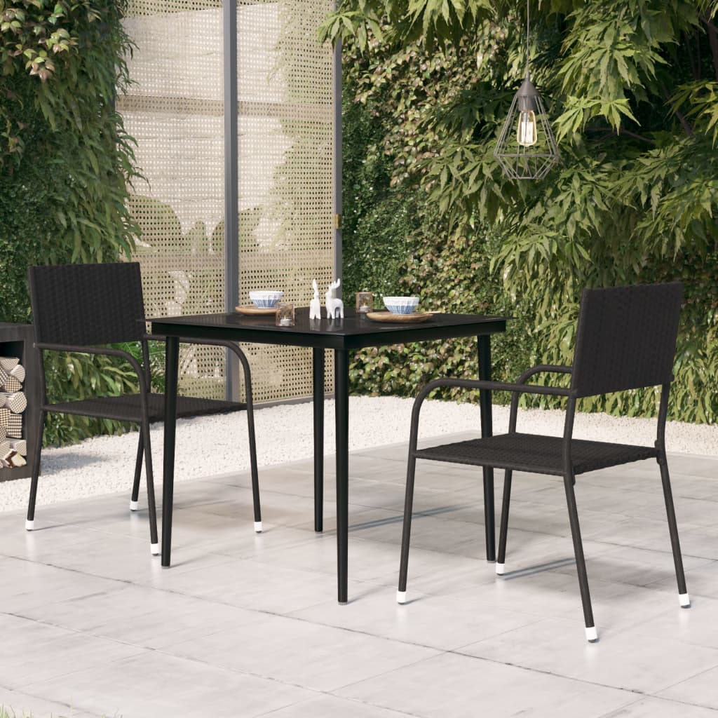vidaXL Garden Dining Table Black 80x80x74 cm Steel and Glass - 24372