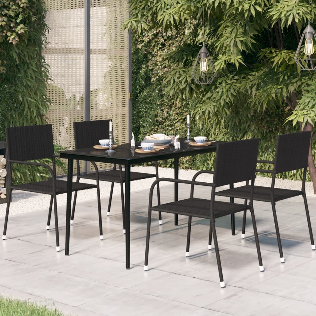 vidaXL Garden Dining Table Black 140x70x74 cm Steel and Glass - 24383