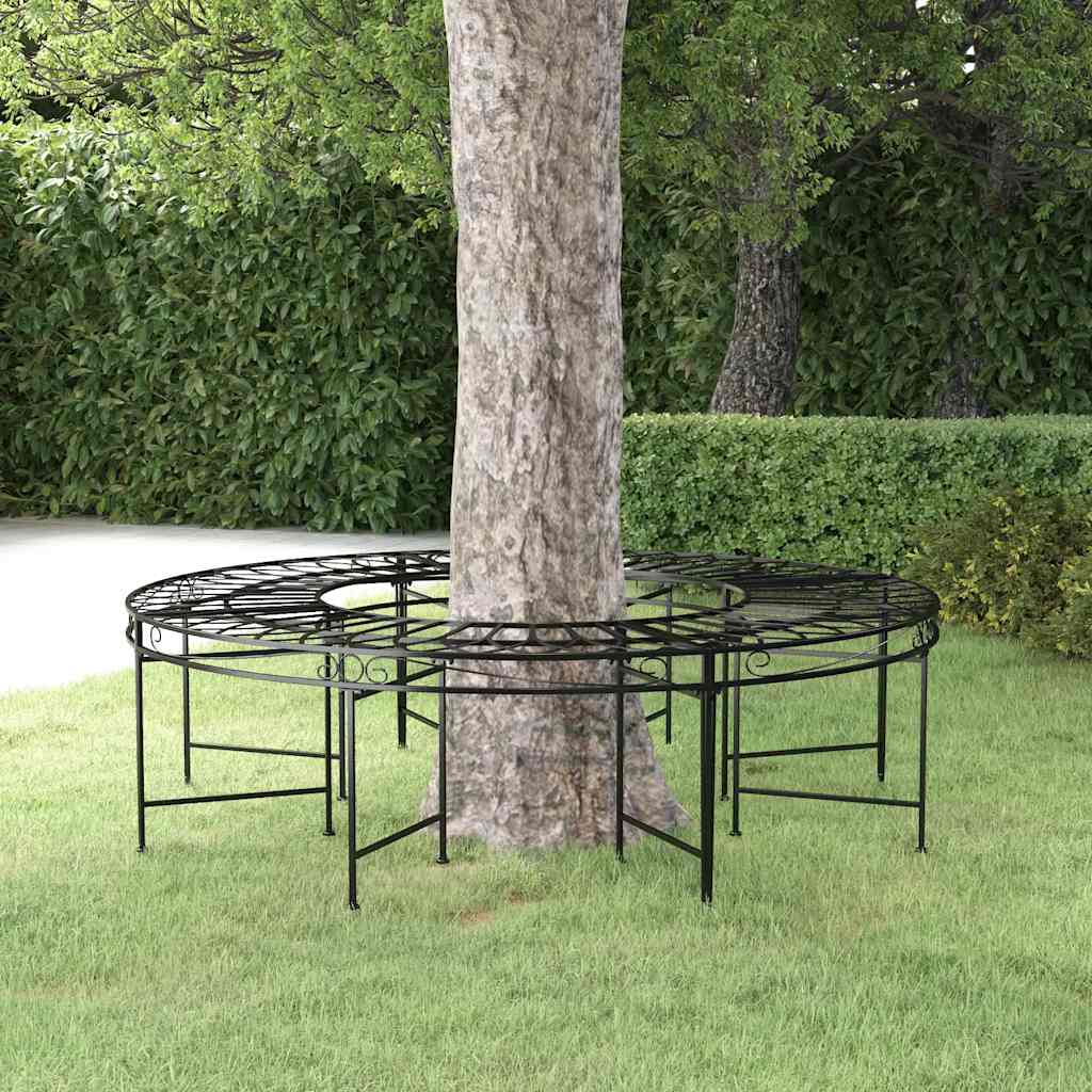 vidaXL Round Tree Bench Ø160 cm Black Steel