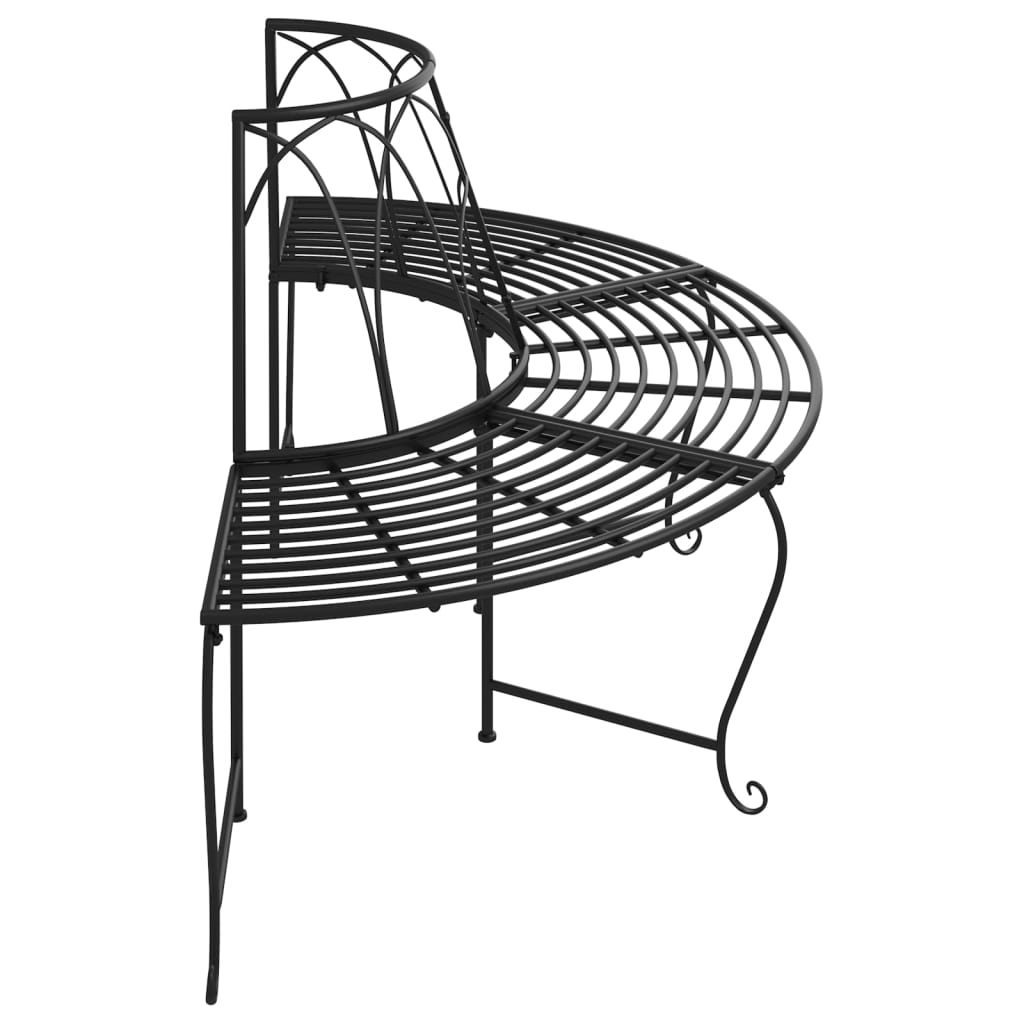 vidaXL Half Round Tree Bench Ø159 cm Black Steel