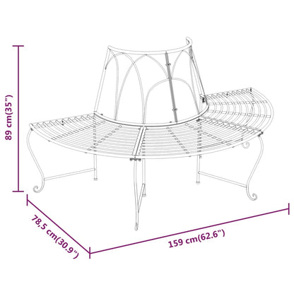 vidaXL Half Round Tree Bench Ø159 cm Black Steel