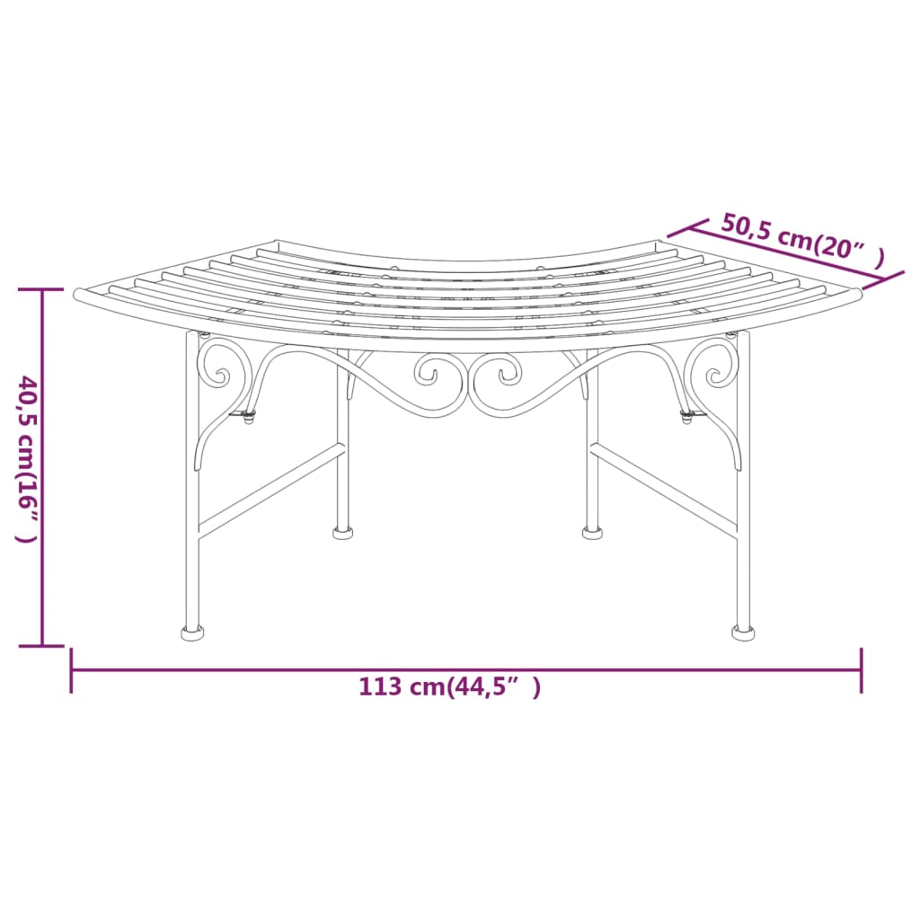 vidaXL Tree Bench 113 cm Black Steel