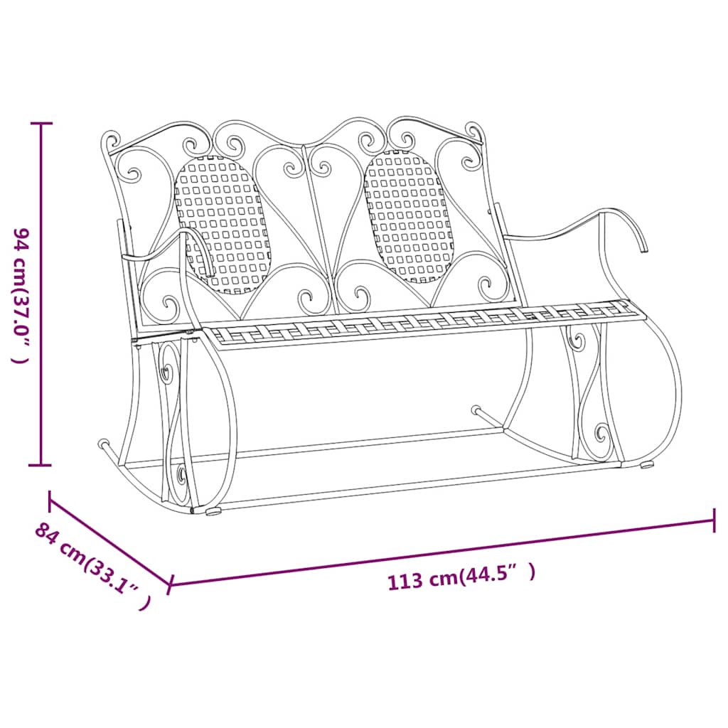 vidaXL 2-Seater Rocking Bench 113 cm Black Steel - 113 x 84 x 94 cm