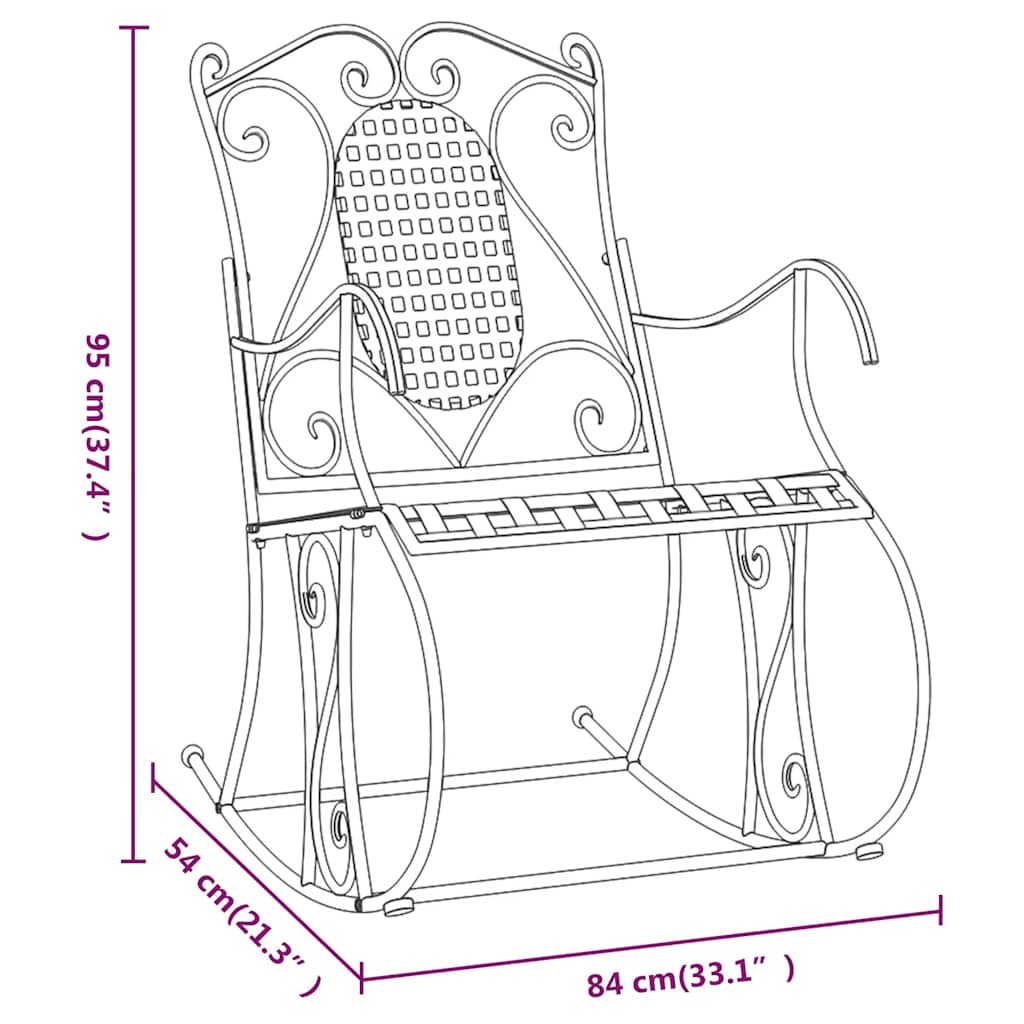 vidaXL Rocking Bench 84 cm Black Steel - 84 x 54 x 95 cm