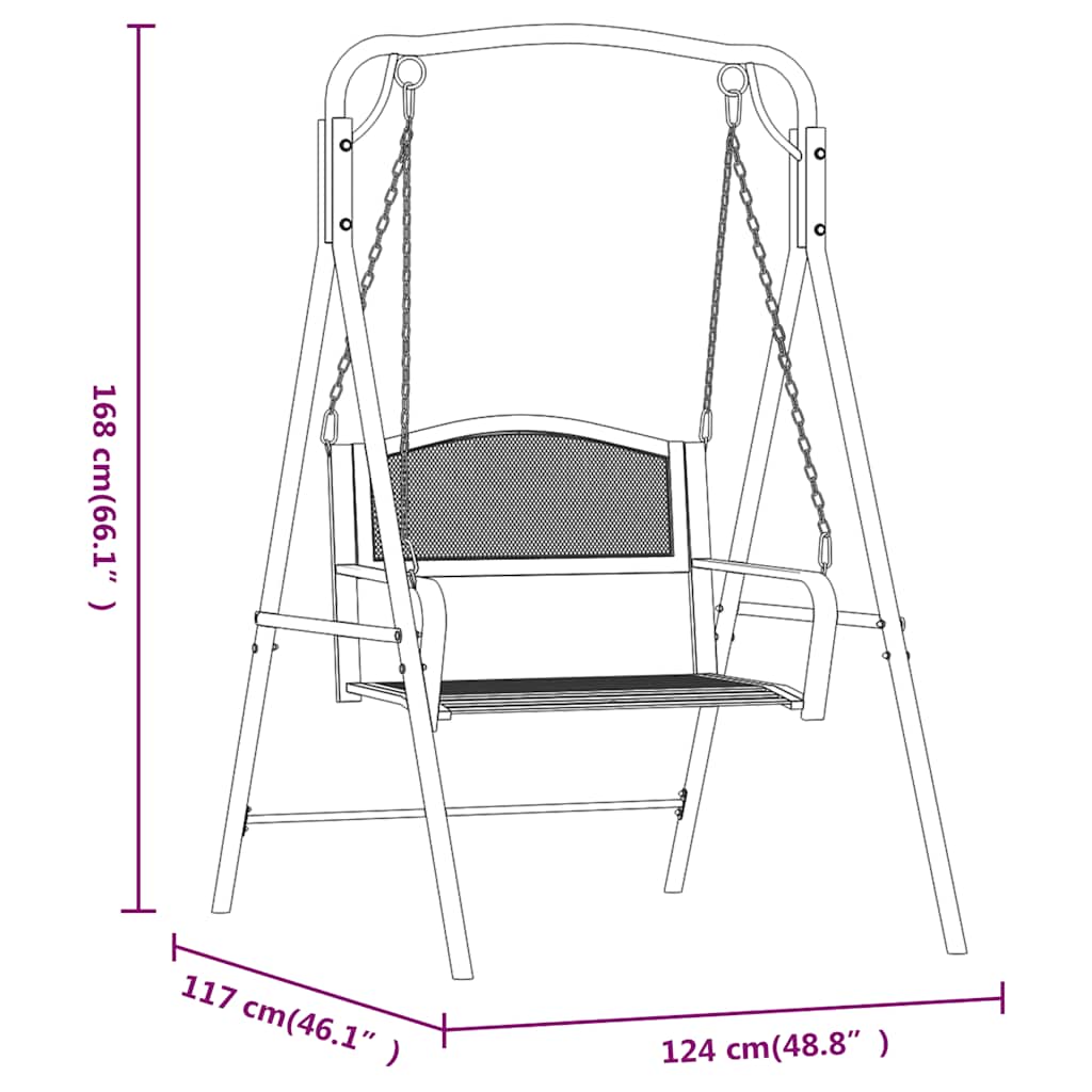 vidaXL Swing Bench 124 cm Black Steel