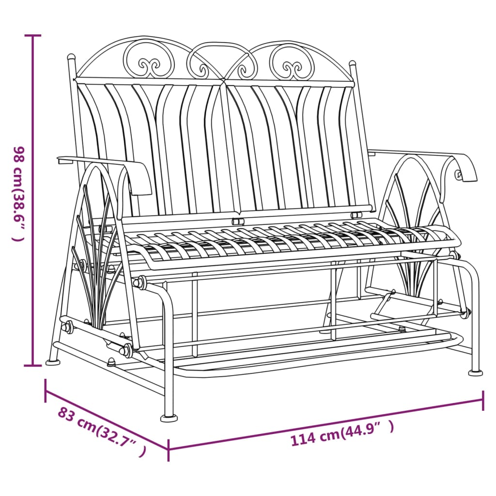 vidaXL Glider Bench | Black | Steel | Medium | Glider Bench | Rectangular
