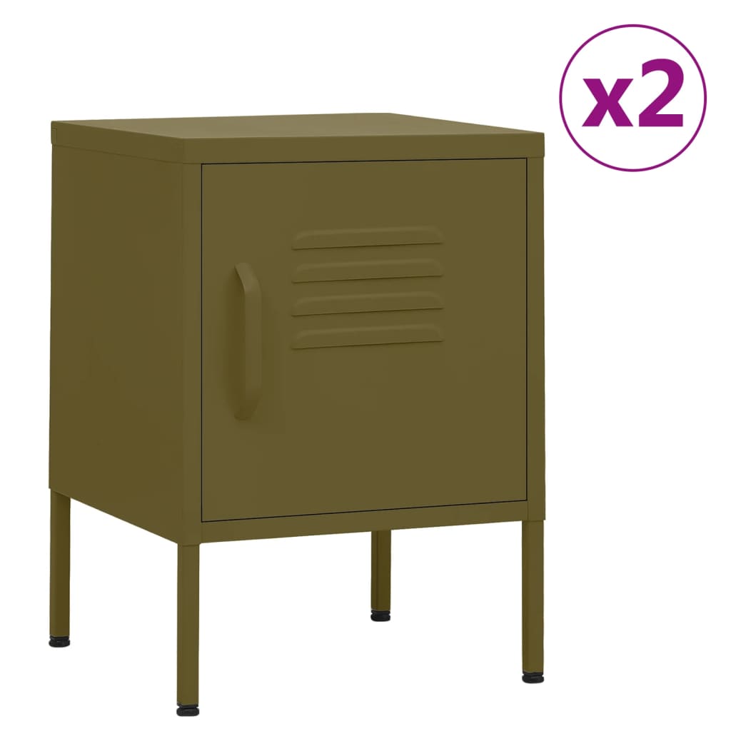 vidaXL Nightstand | Set of 2 | Olive Green | Steel | Compact