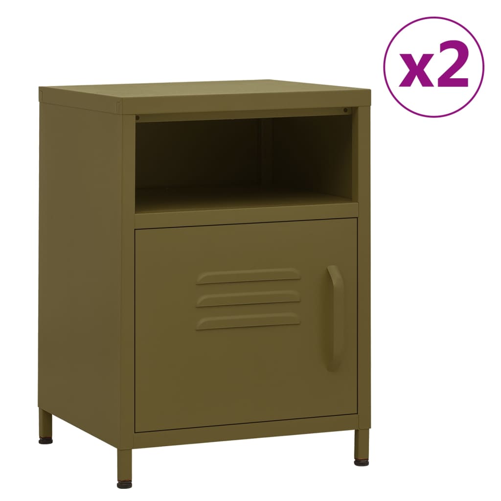 vidaXL Nightstands 2 pcs Olive Green 35x35x51 cm Steel
