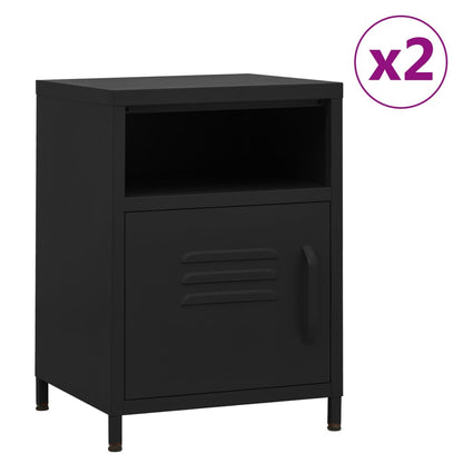 vidaXL Nightstand | Set of 2 | Black | Steel | Nightstand | Square | Modern