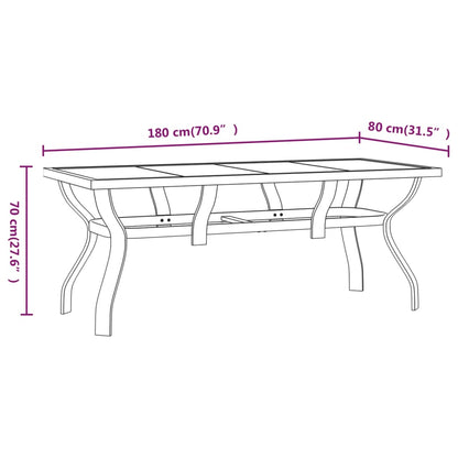 vidaXL Garden Table Grey and Black 180x80x70 cm Steel and Glass