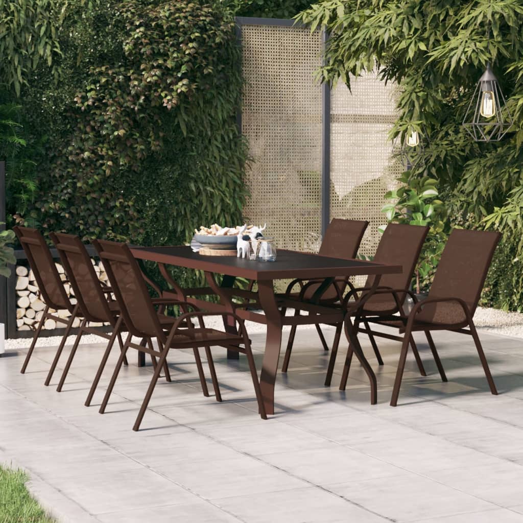 vidaXL Garden Table Brown and Black 180x80x70 cm Steel and Glass