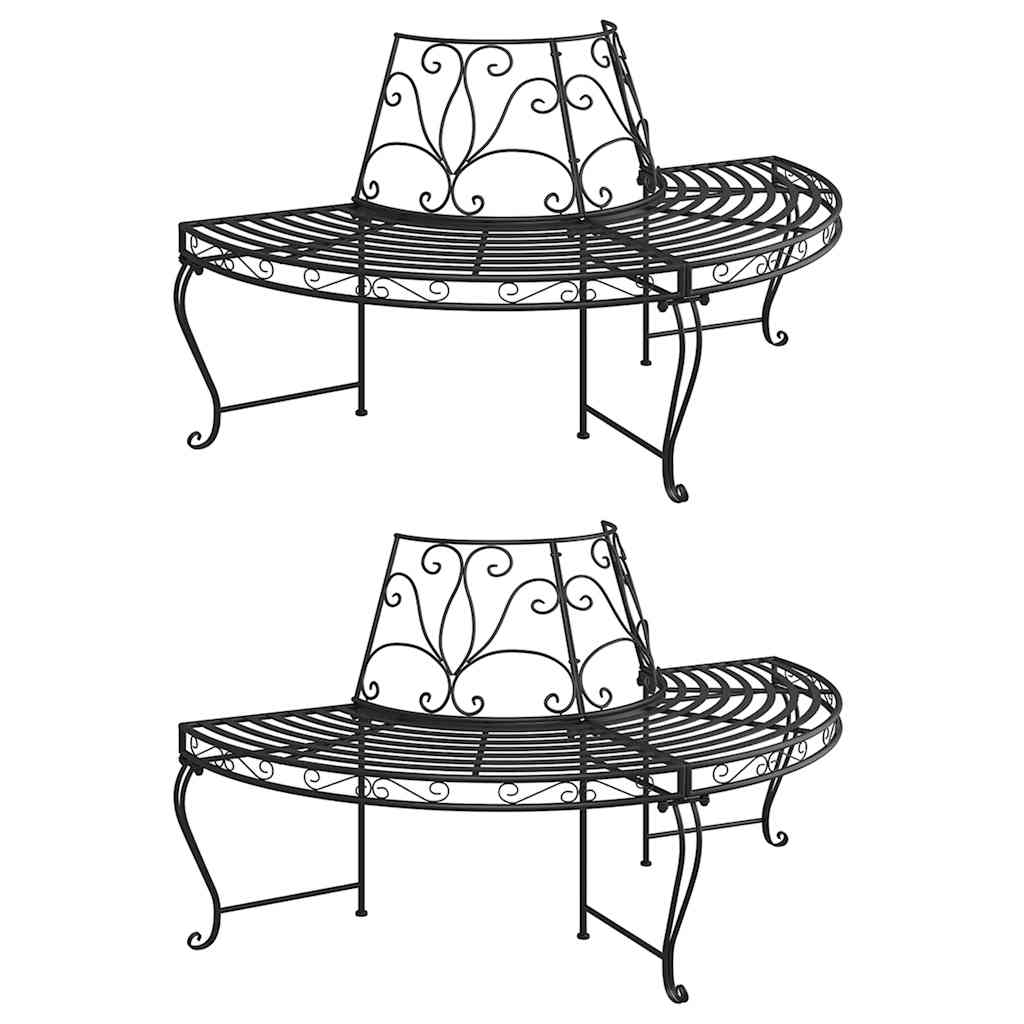 vidaXL Tree Bench | Set of 2 | Black | Steel | Medium | Durable