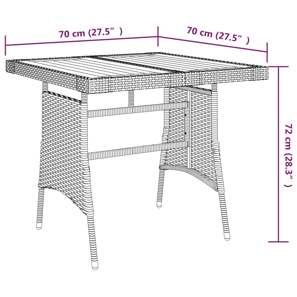 vidaXL Garden Table Black 70x70x72 cm Poly Rattan & Solid Acacia Wood
