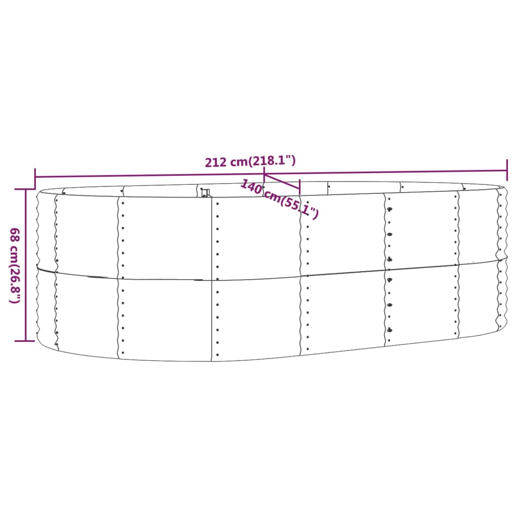 vidaXL Garden Raised Bed Brown 212x140x68 cm Galvanised Steel