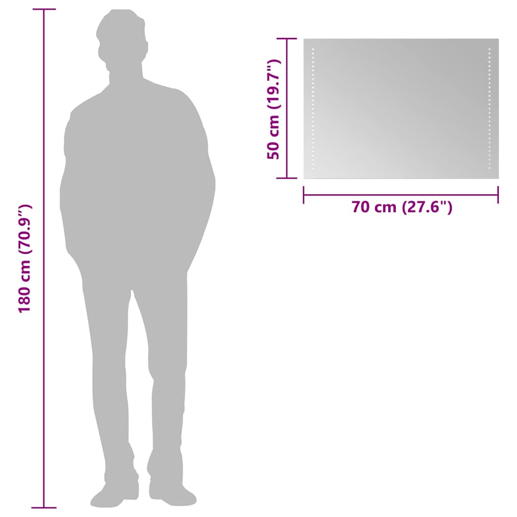 vidaXL LED Bathroom Mirror 70x50 cm - Transpart - 70 x 0.4 x 50 cm