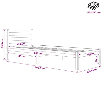 vidaXL Bed Frame without Mattress Solid Wood Pine 100x200cm - Brown - 205.5 x 105.5 x 69.5 cm