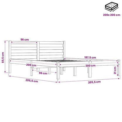 vidaXL Bed Frame without Mattress Solid Wood Pine 200x200cm Grey - 205.5 x 205.5 x 69.5 cm