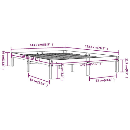 vidaXL Bed Frame without Mattress Solid Wood Pine 140x190cm - Brown - 193.5 x 143.5 x 30 cm