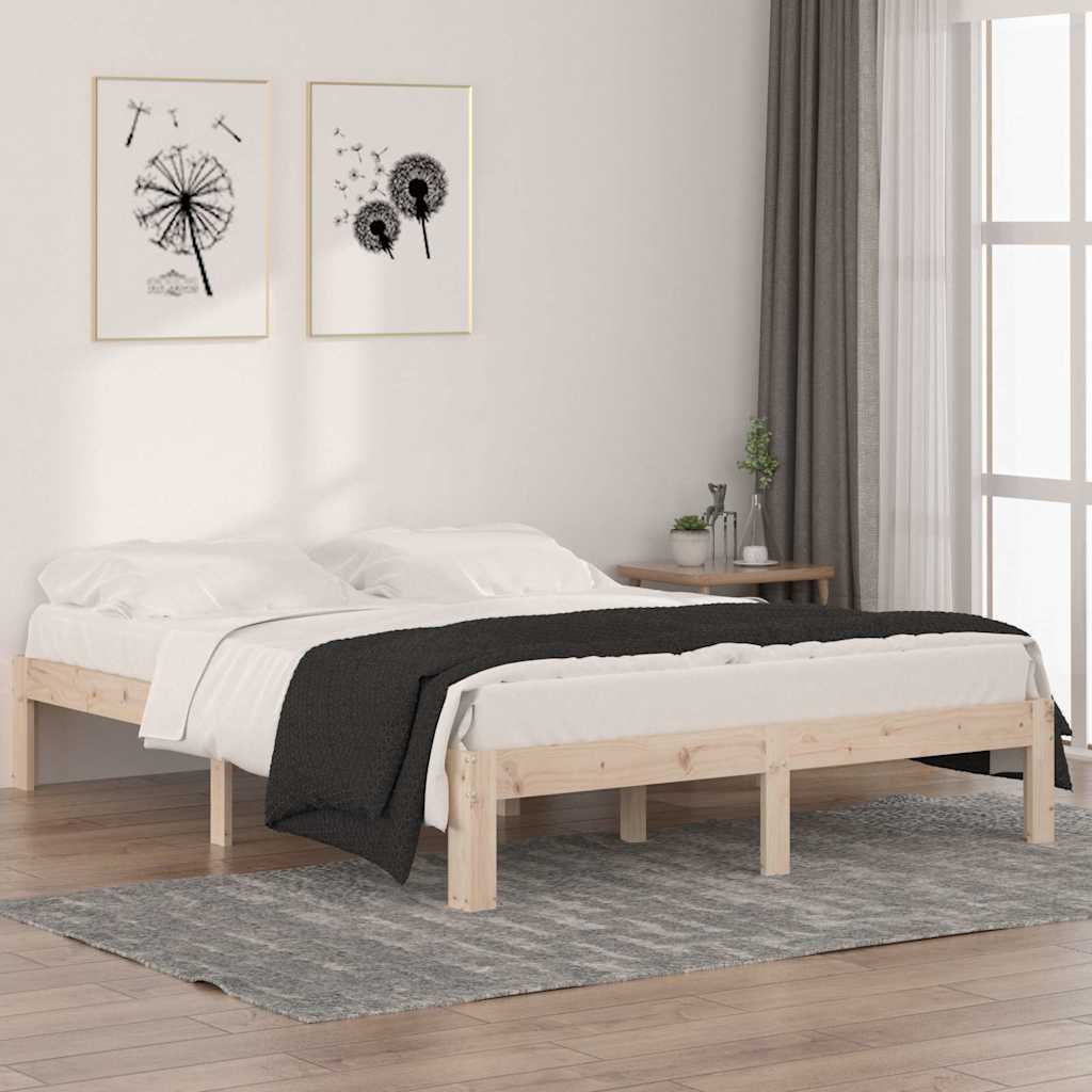 vidaXL Bed Frame without Mattress Solid Wood Pine 140x190cm - Brown - 193.5 x 143.5 x 30 cm