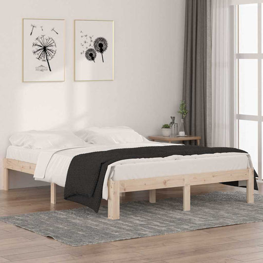 vidaXL Bed Frame without Mattress Solid Wood Pine 140x190cm - Brown - 193.5 x 143.5 x 30 cm