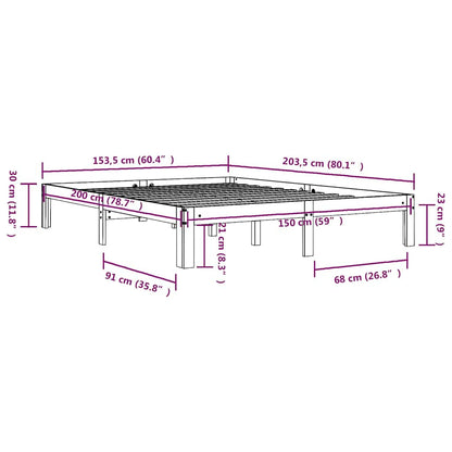 vidaXL Bed Frame without Mattress Solid Wood 150x200cm King Size - Brown - 203.5 x 153.5 x 30 cm