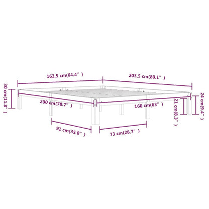 vidaXL Bed Frame without Mattress Solid Wood Pine 160x200cm - Brown - 203.5 x 163.5 x 30 cm