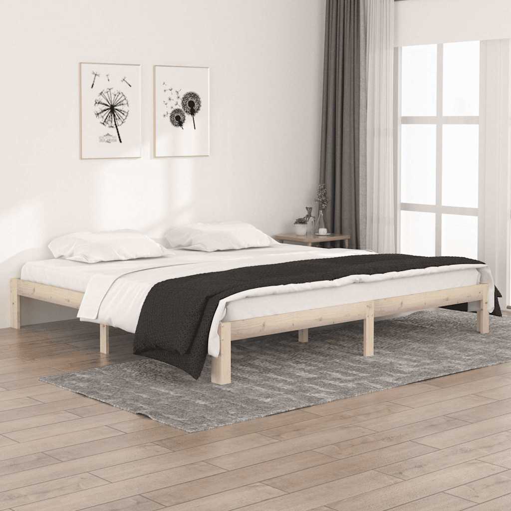 vidaXL Bed Frame without Mattress Solid Wood Pine 200x200cm - Brown - 203.5 x 203.5 x 30 cm