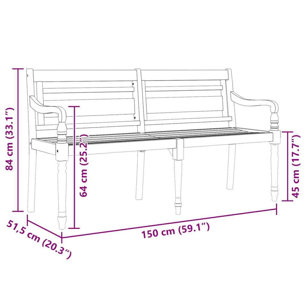 vidaXL Batavia Bench 150 cm Solid Wood Teak - Brown