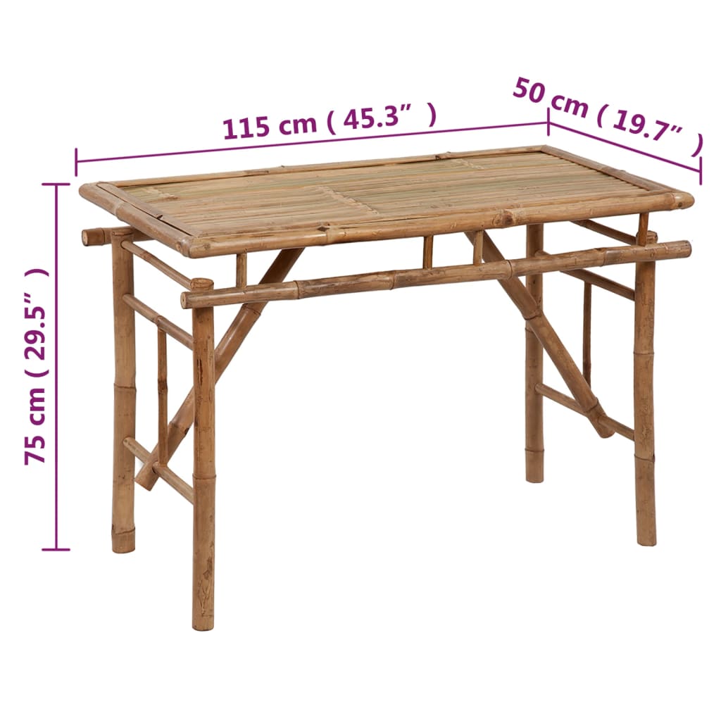 vidaXL Folding Garden Table 115x50x75 cm Bamboo - Brown