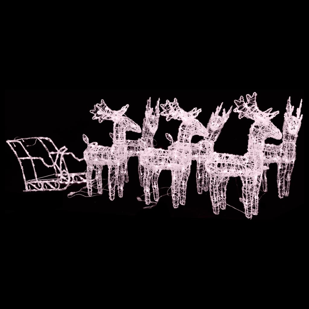 vidaXL Reindeers & Sleigh Christmas Decoration 320 LEDs Acrylic - Warm white - 43 x 11 x 55 cm (6 pcs)