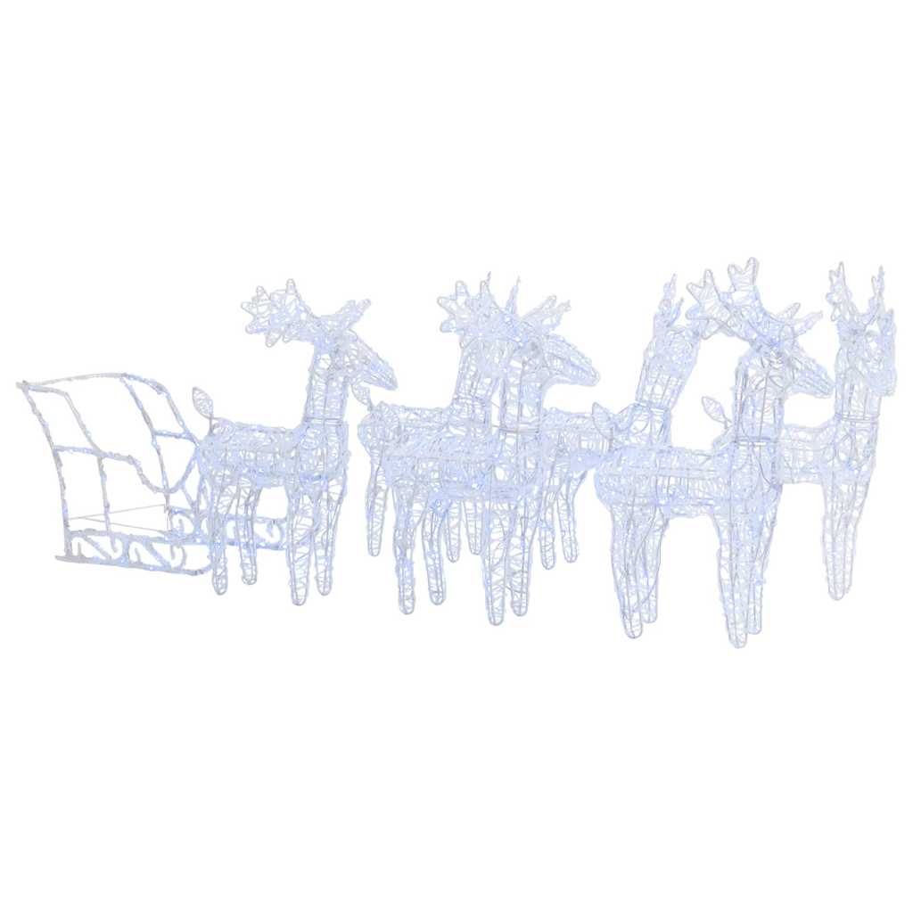 vidaXL Reindeers & Sleigh Christmas Decoration 320 LEDs Acrylic - Cool White - 52 x 28 x 34 cm