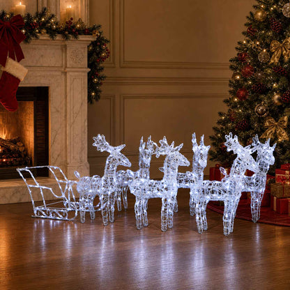vidaXL Reindeers & Sleigh Christmas Decoration 320 LEDs Acrylic - Cool White - 52 x 28 x 34 cm