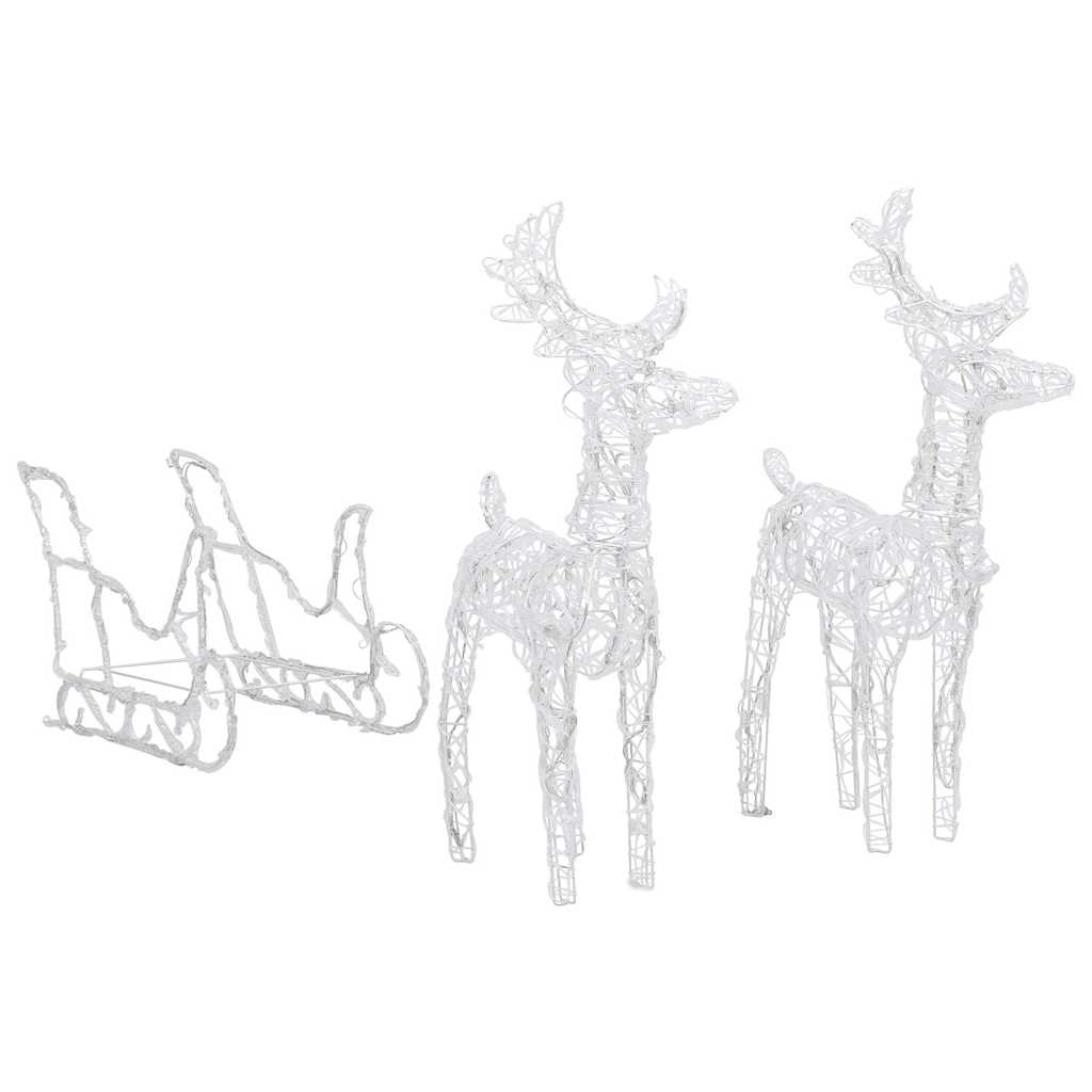 vidaXL Reindeers & Sleigh Christmas Decoration 320 LEDs Acrylic - Cool White - 52 x 28 x 34 cm