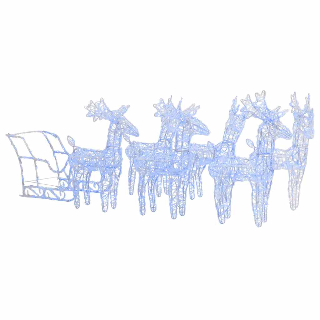 vidaXL Reindeers & Sleigh Christmas Decoration 320 LEDs Acrylic - White - 52 x 28 x 34 cm